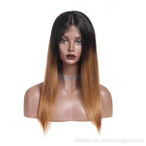 1B/99J Ombre Red Color 4*4 Deep Part Straight Lace Closure Human Hair Wigs With Baby Hair Remy Glueless Brazilian Wigs For Women